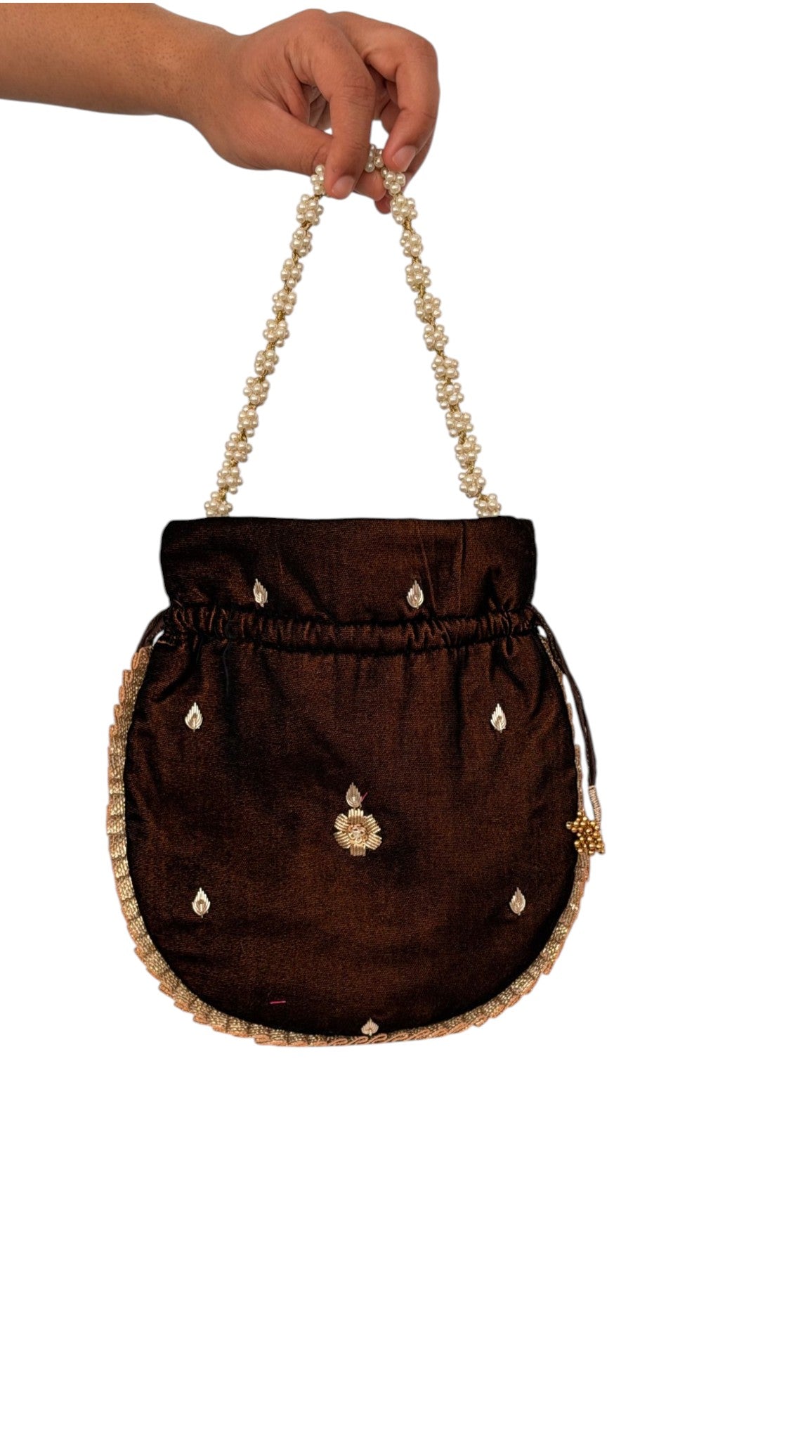 Espresso Brown Velvet Zardozi Potli Bag