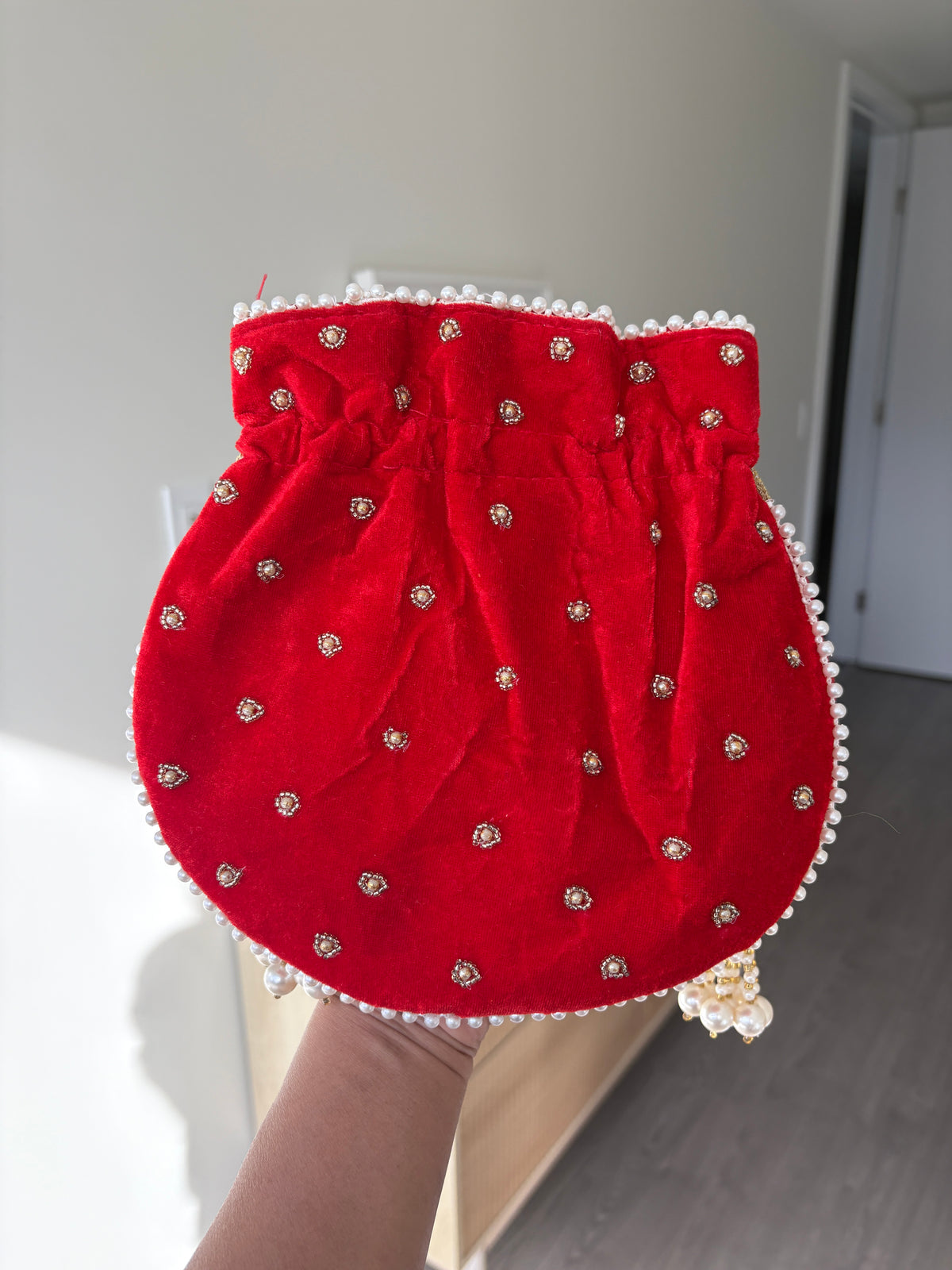 Red Women Cut Dana Potali Bag by Rang & Rani