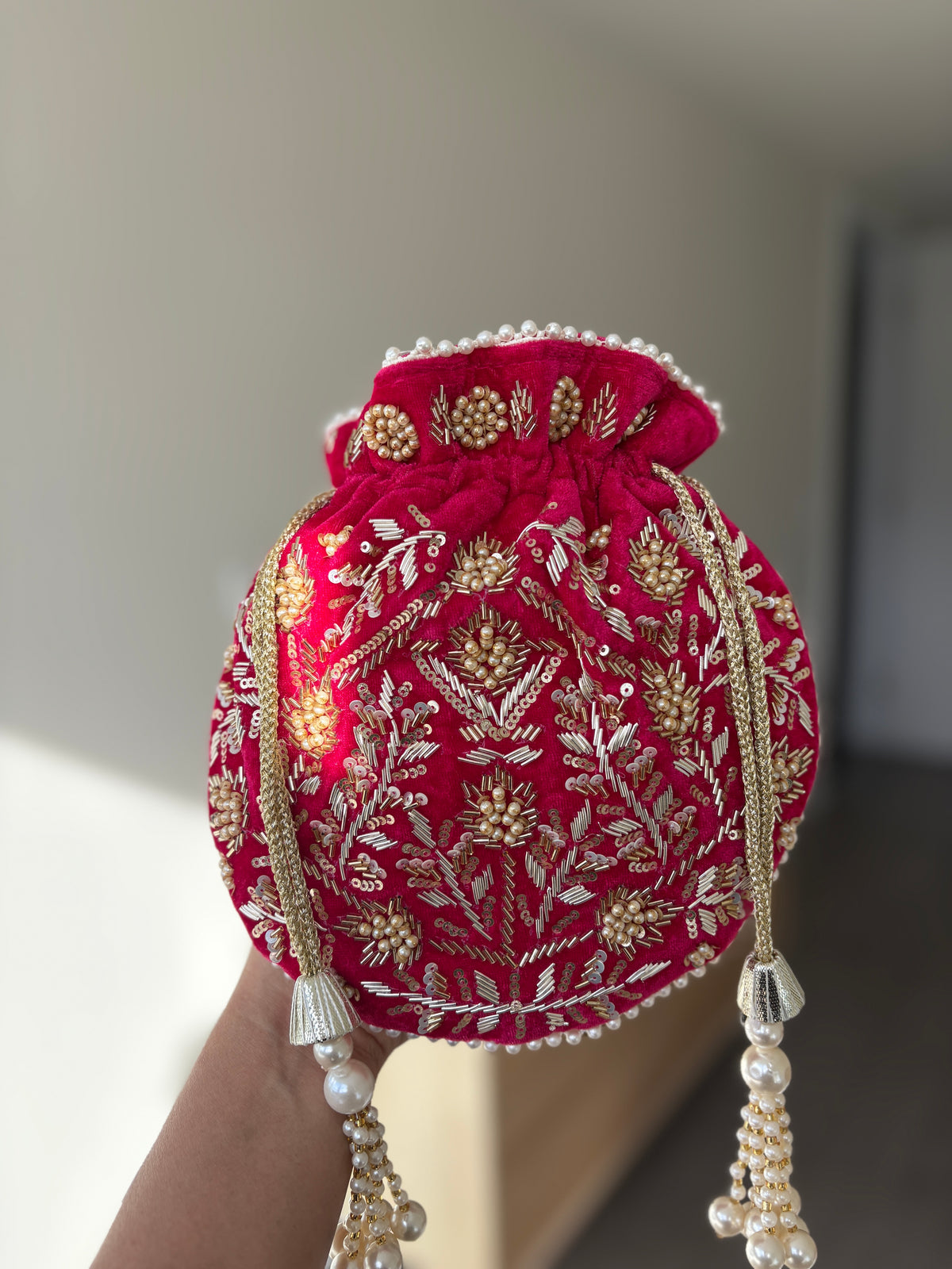Pink Cut Dana Potali Bag by Rang & Rani