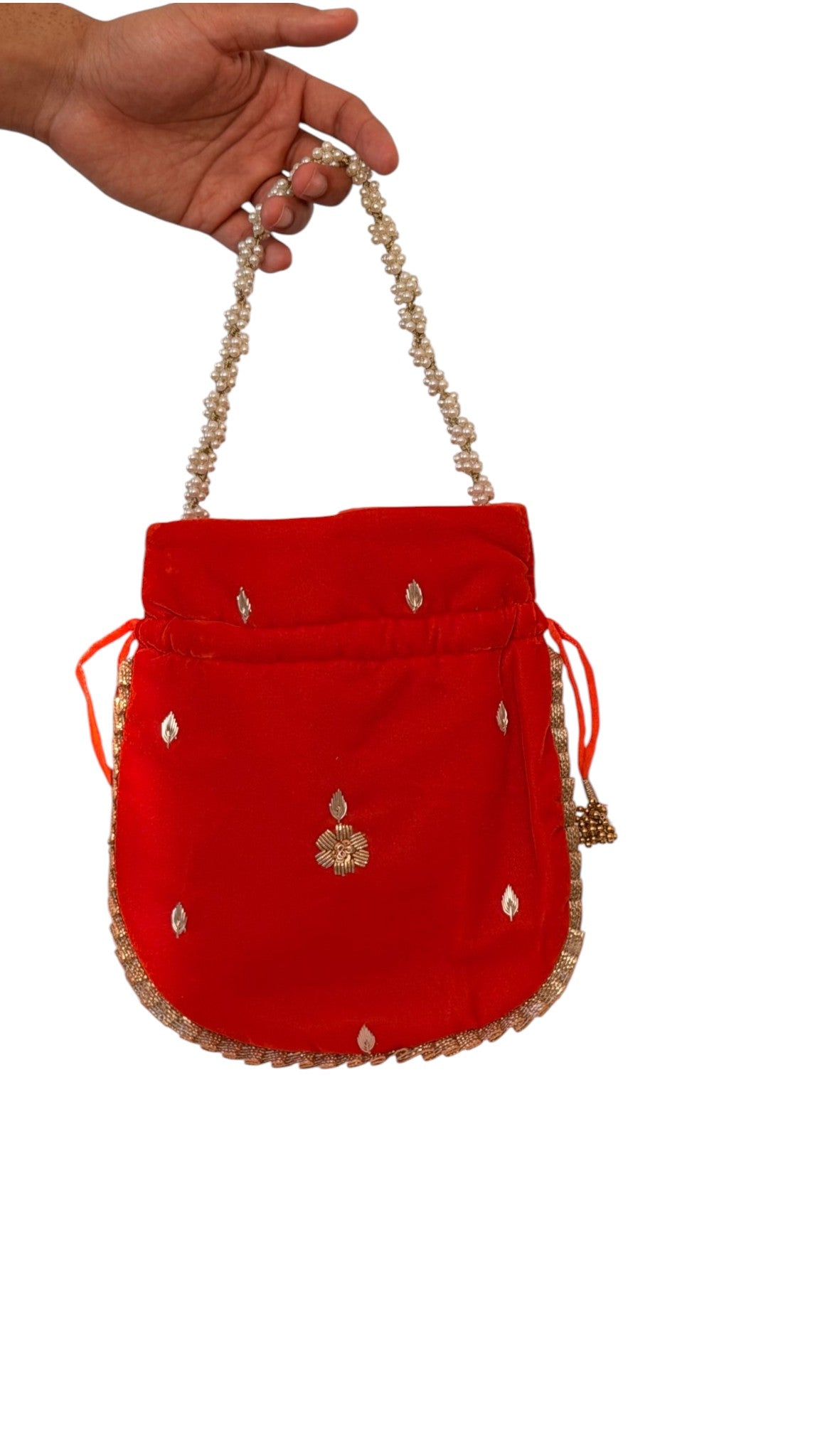Vermilion Velvet Zardozi Potli Bag