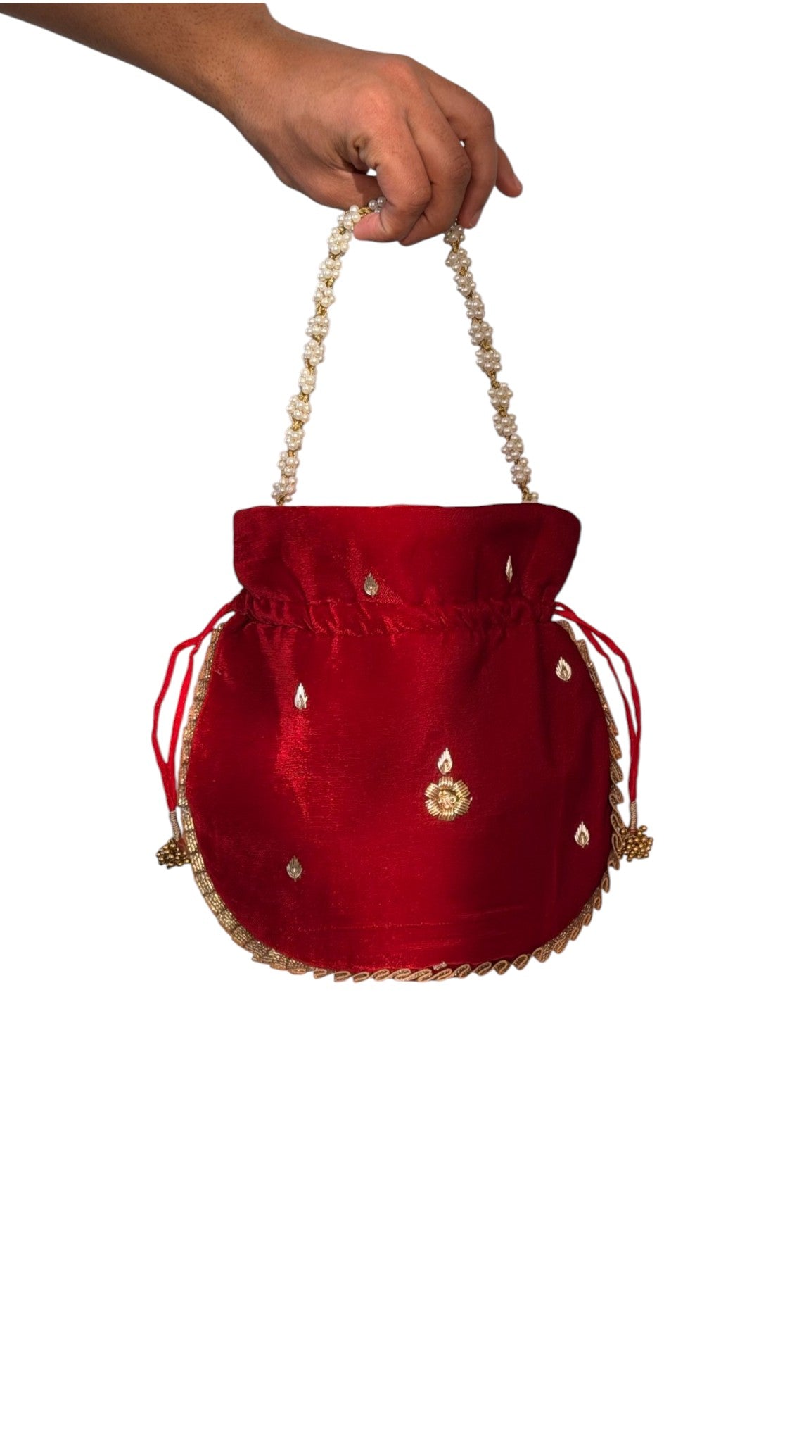 Crimson Velvet Zardozi Potli Bag