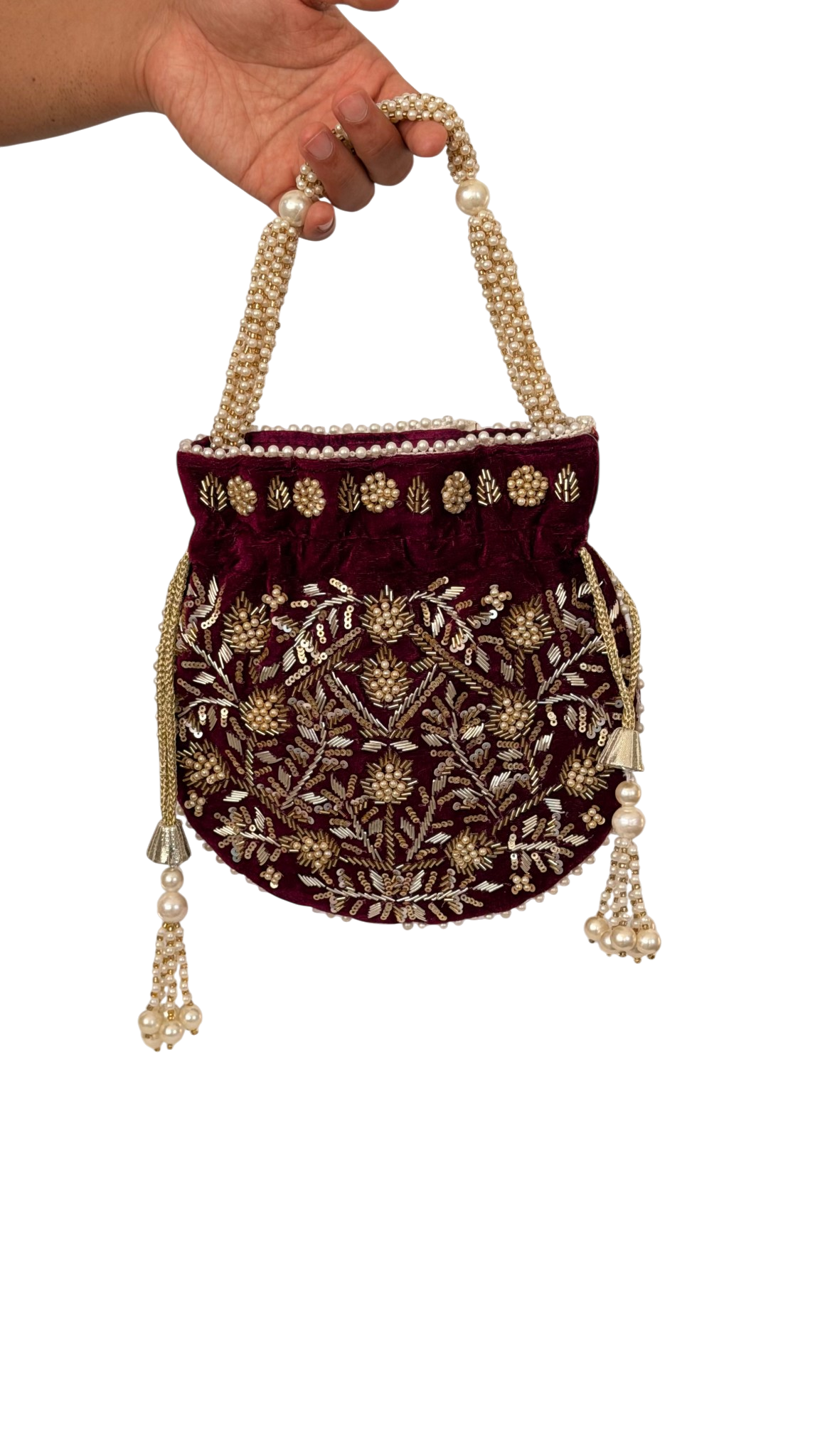 Mulberry Wine Cut Dana Potali Bag by Rang & Rani
