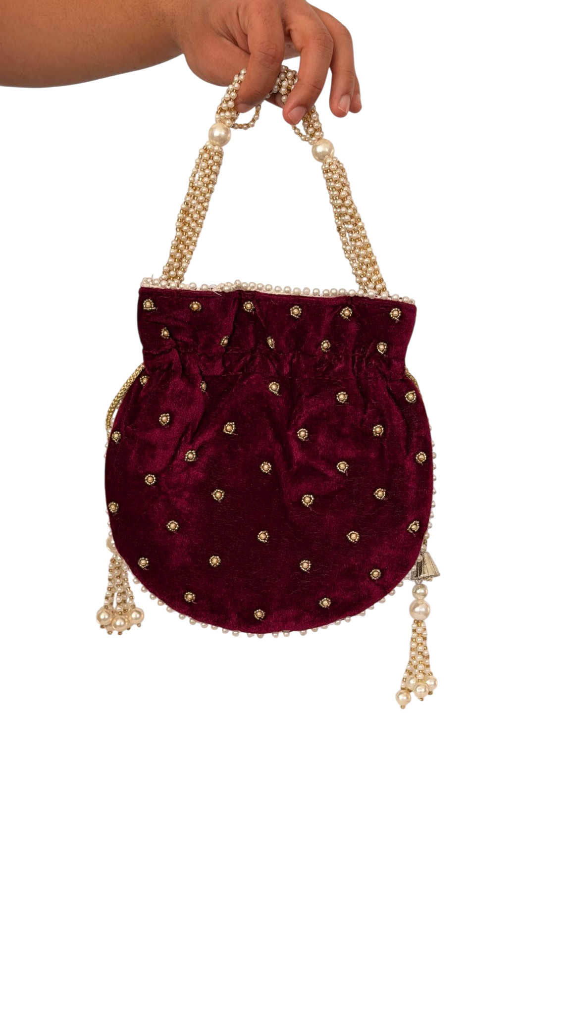 Mulberry Wine Cut Dana Potali Bag by Rang & Rani