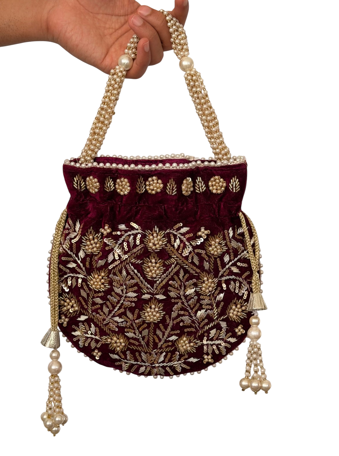 Mulberry Wine Cut Dana Potali Bag by Rang & Rani