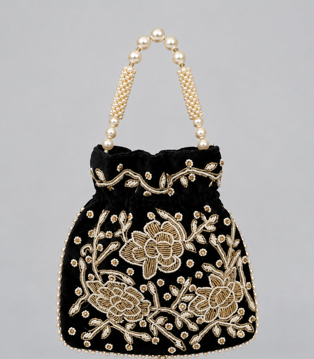 Women Black evening bag, Potali bag by Rang & Rani