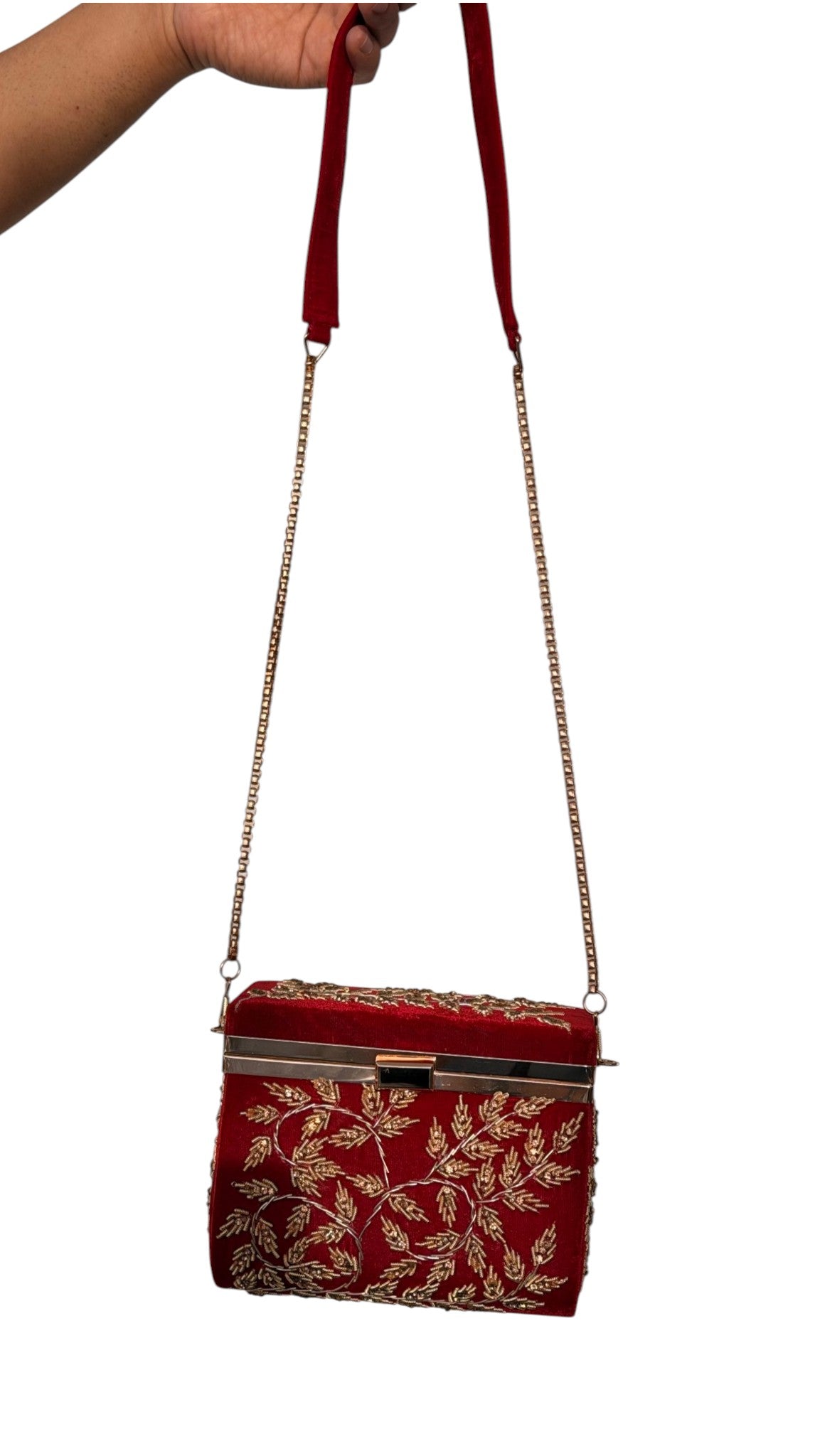 Red Velvet Zardozi Baksa Clutch