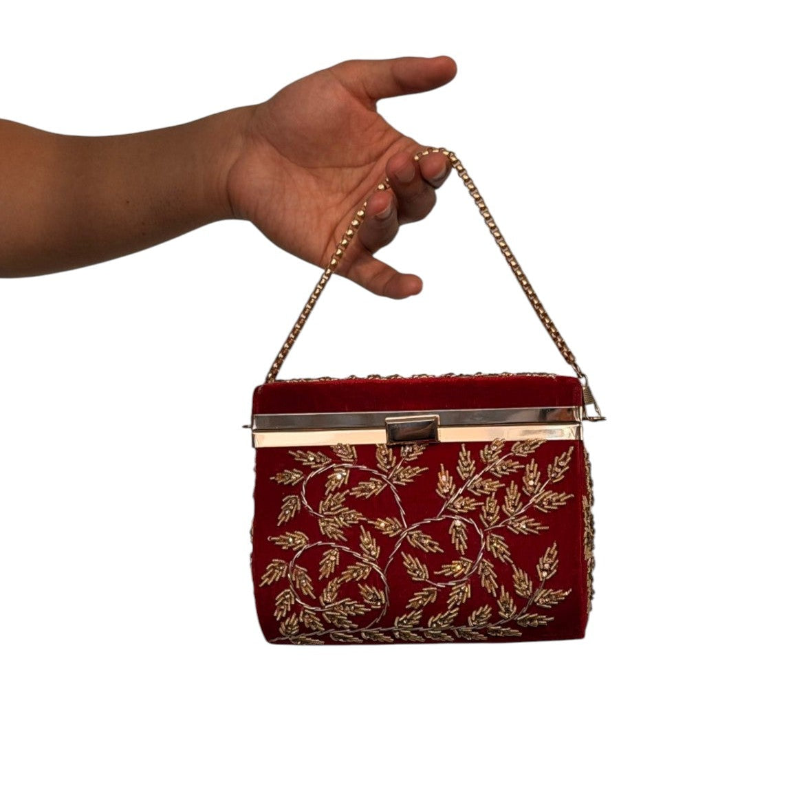 Red Velvet Zardozi Baksa Clutch