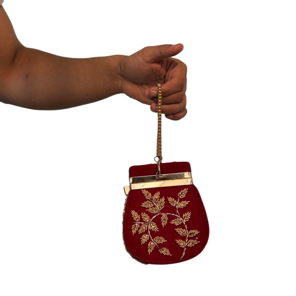 Red Velvet Zardozi Baksa Clutch