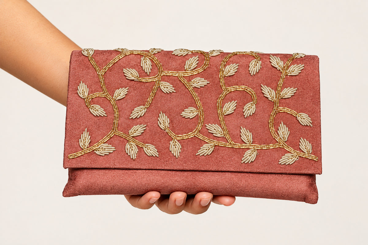 Women purse, Mauve  Zardozi Handmade clutch by Rang & Rani