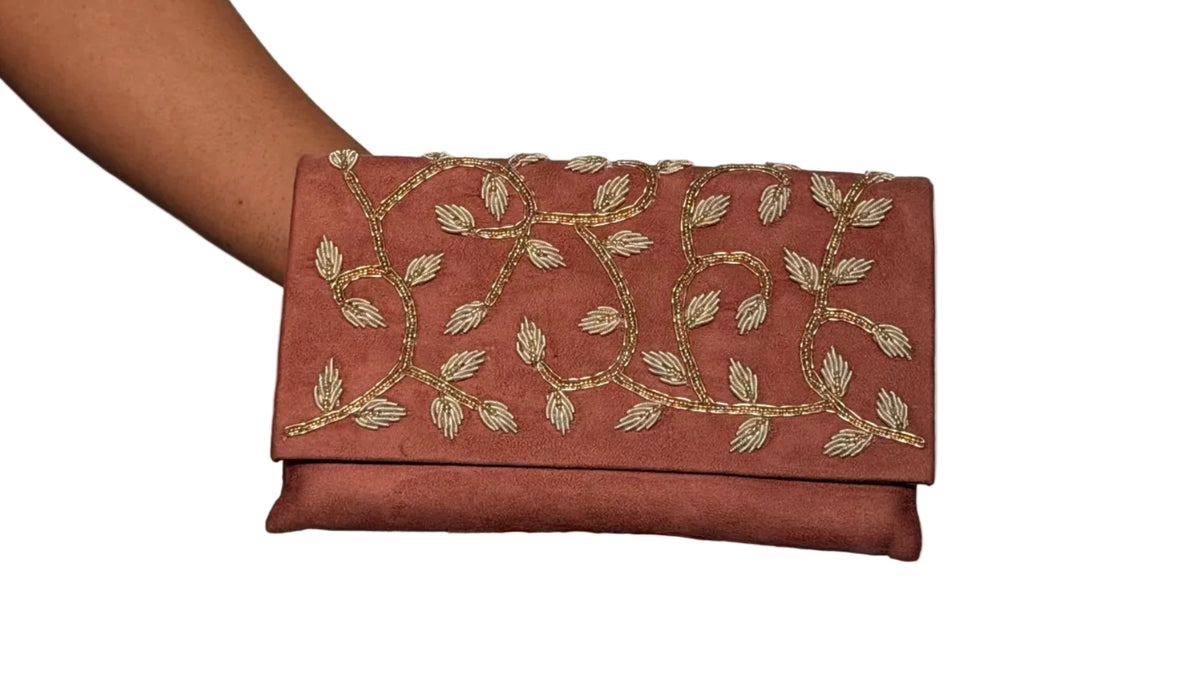 Women purse, Mauve  Zardozi Handmade clutch by Rang & Rani