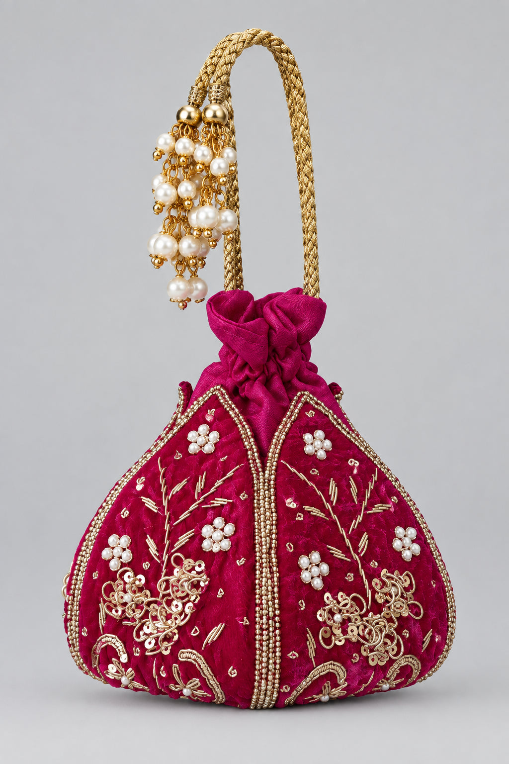 Women Pink Embroidered Potli Handbag by Rang & Rani