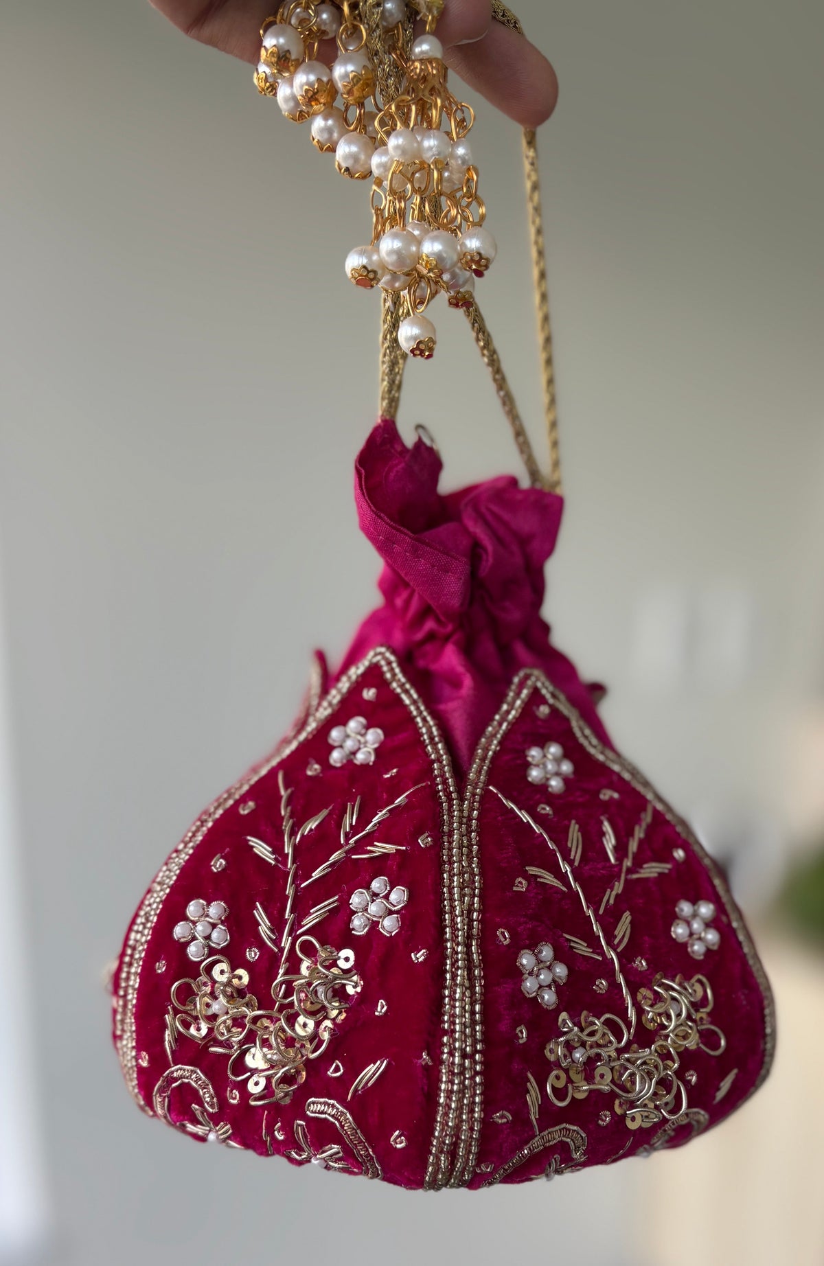 Women Pink Embroidered Potli Handbag by Rang & Rani