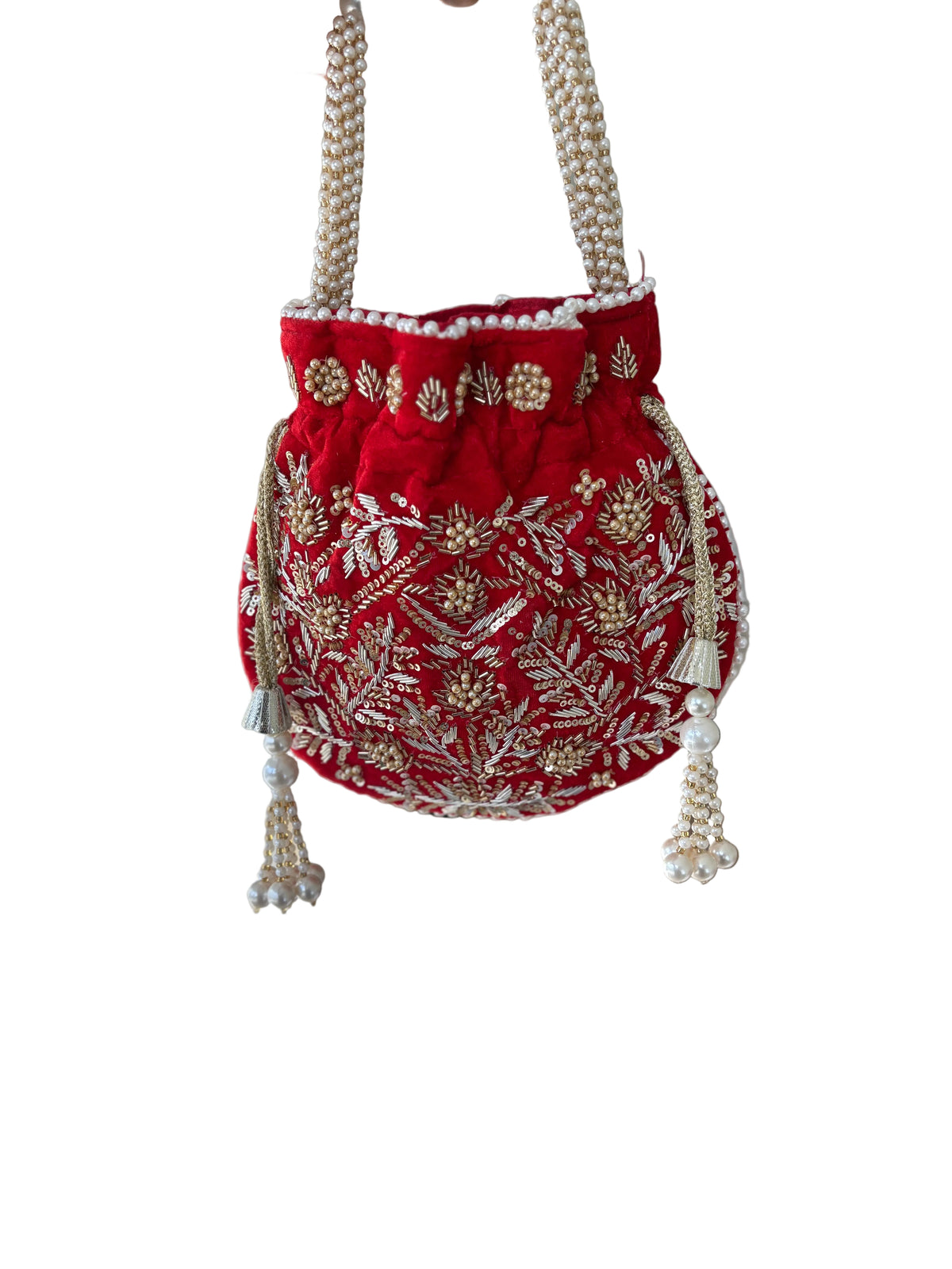 Red Women Cut Dana Potali Bag by Rang & Rani