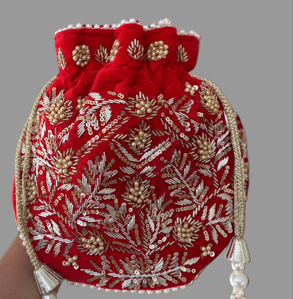 Red Women Cut Dana Potali Bag by Rang & Rani