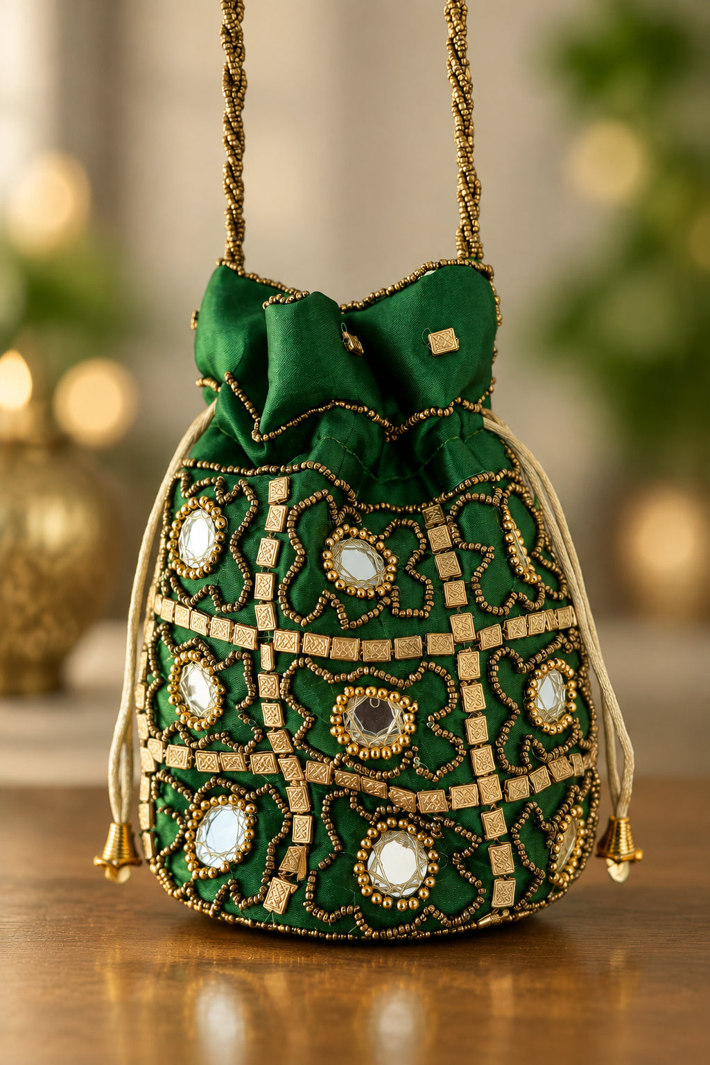 Emerald Mirror Work Potali by Rang & Rani